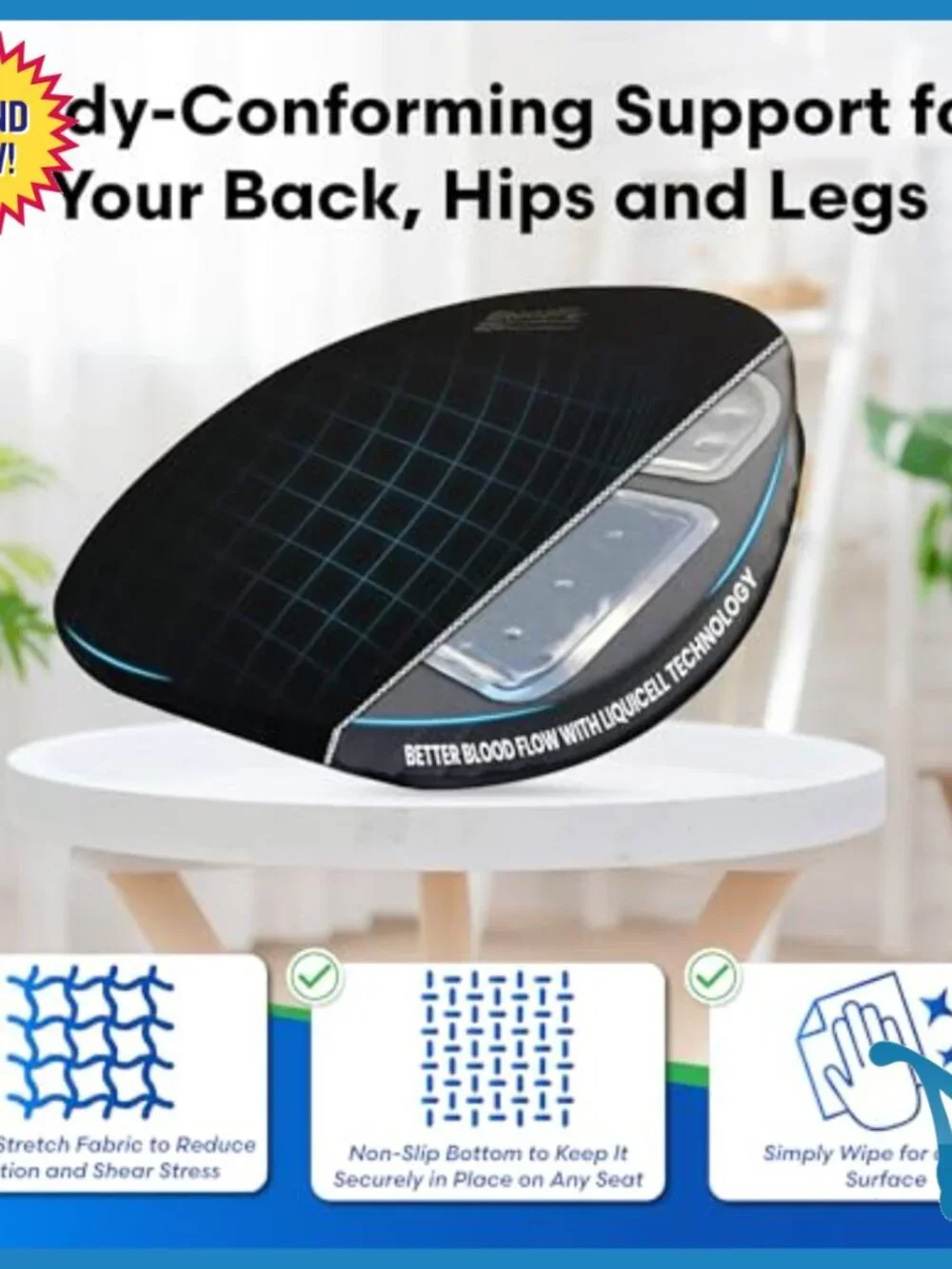Thin Orthopedic Travel Seat Cushion for Sciatica Back Pain Relief